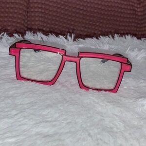 NEW Stylish Pink Square Frame Glasses w/ Black Trim